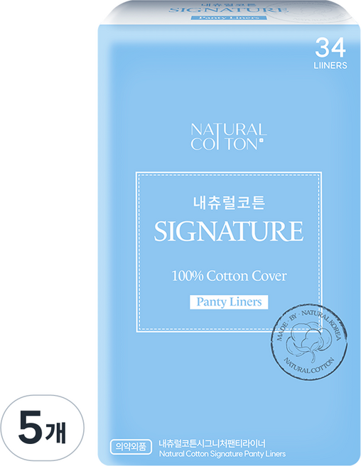 내츄럴코튼 시그니처 팬티라이너, 일반, 34매, 5개