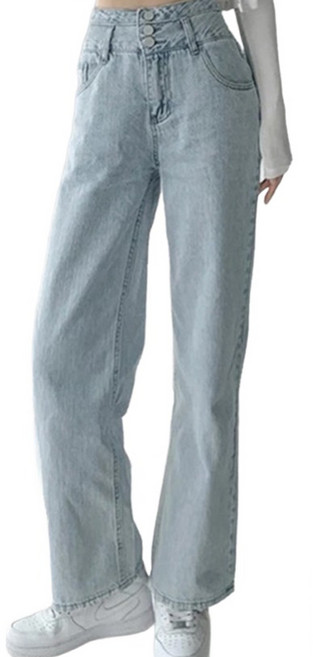 HL277 三排釦直筒丹寧寬褲