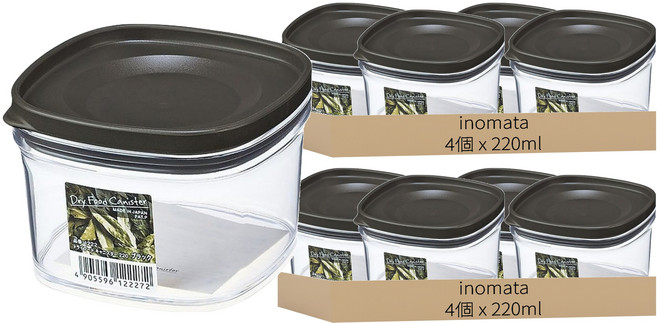 inomata 方形食品密封罐, 8個, 8個容器 + 8個蓋子