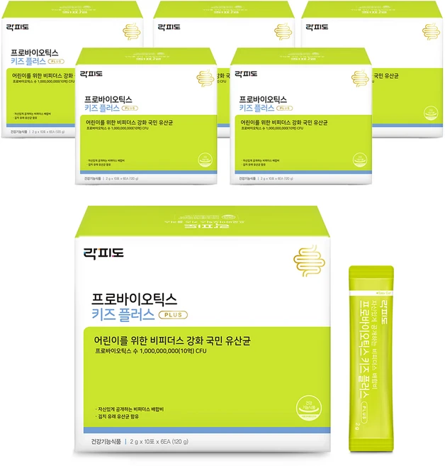락피도 프로바이오틱스 키즈 플러스 60p, 120g, 6개 - 쿠팡