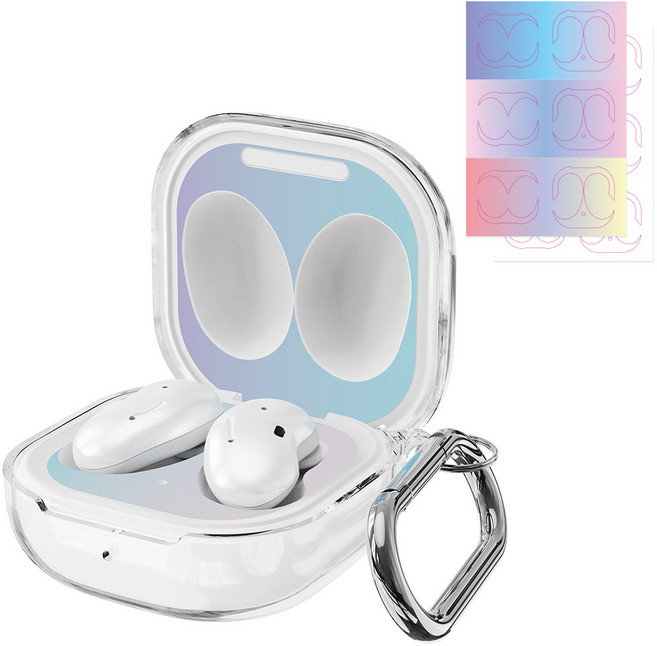 누아트 갤럭시 버즈라이브 투명케이스 + 디자인 철가루 방지스티커 6개입, 그라데이션, 1개