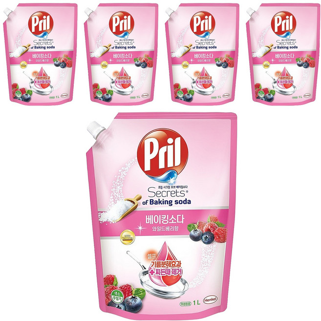 Pril 淨麗 小蘇打高效洗碗精補充包 莓果, 1L, 5包