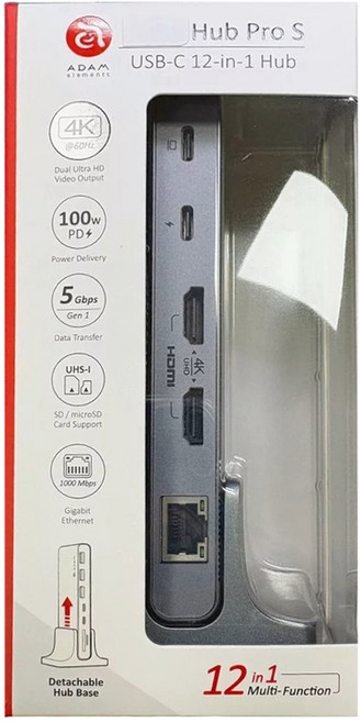 ADAM elements 亞果元素 USB-C 十二合一多功能集線器 Hub Pro S, 灰銀色, 1個