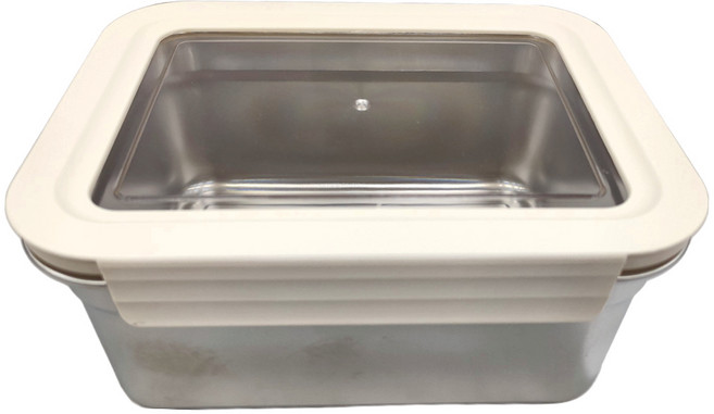 Hi CHEF 掌廚 可樂膳 304不鏽鋼可拆式透明窗保鮮便當盒 2500ML, 米白色, 1個