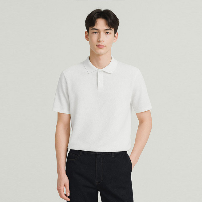 바쏘옴므 남성용 데일리 쿨 반팔 카라 니트 WSZ2MW9