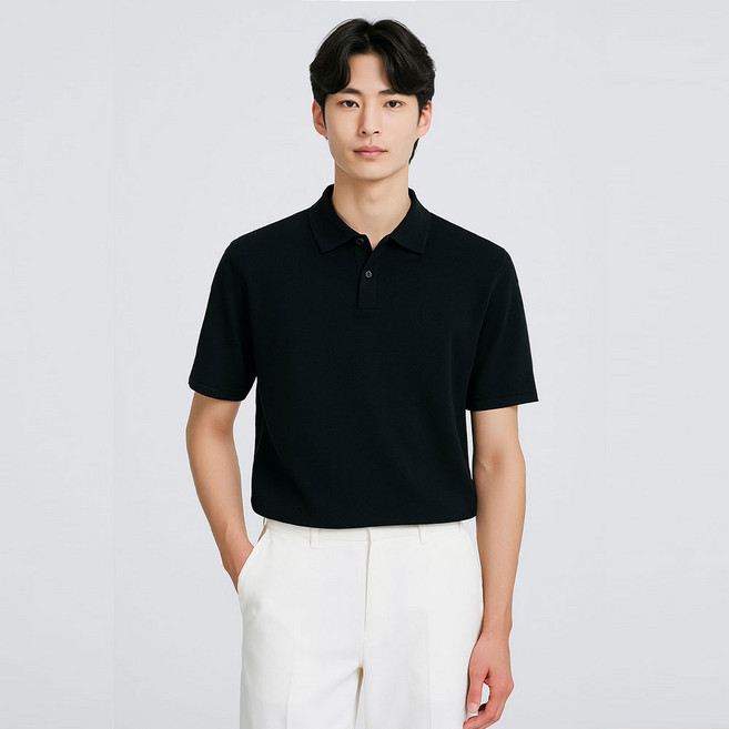 바쏘옴므 남성용 데일리 쿨 반팔 카라 니트 WSZ2MW9