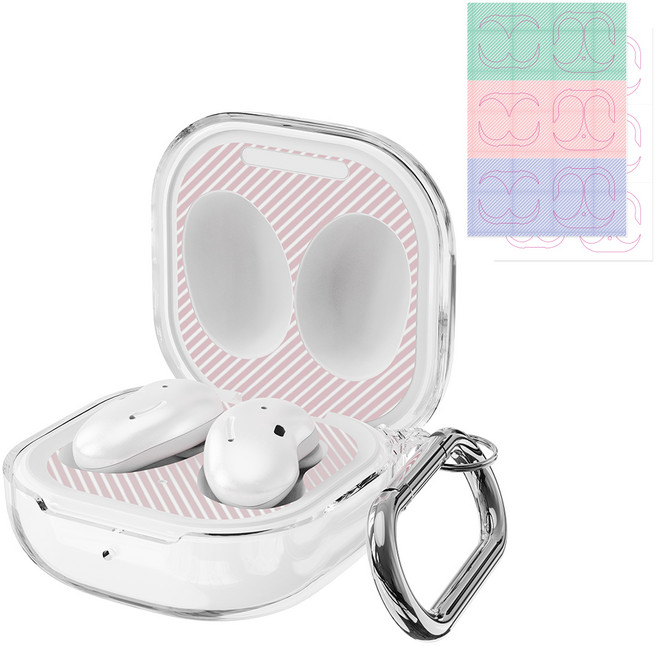 누아트 갤럭시 버즈라이브 투명케이스 + 디자인 철가루 방지스티커 6개입, 스트라이프, 1개