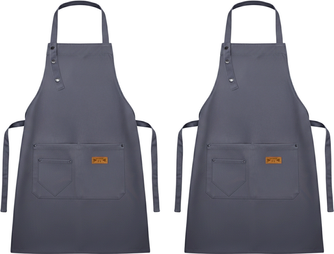 TING FRIWER COOK 工作圍裙 灰色 帆布 防水防油 耐髒耐磨 多口袋 男女均碼, 2件