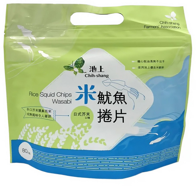 池上鄉農會 米魷魚捲片 日式芥末口味, 80g, 1包