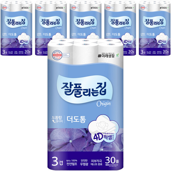 잘풀리는집 더도톰 천연펄프 3겹 고급롤화장지, 25m, 30개입, 6개
