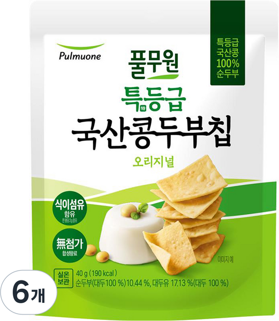 풀무원 특등급 콩 두부칩 오리지널, 40g, 6개