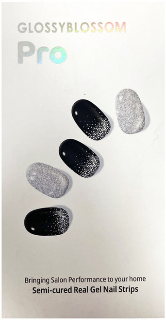 GLOSSYBLOSSOM Pro Black Dress 美甲貼紙 Set 28入 純色亮粉 玻璃珠光澤 凝膠材質, 1組