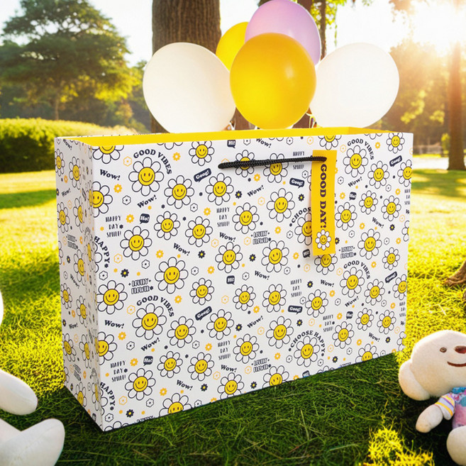 좋은기븐 스마일데이지 쇼핑백, 화이트, 5개