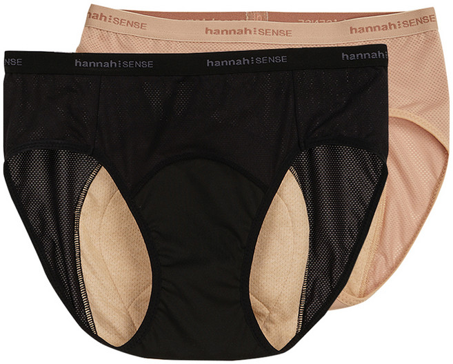 한나센스 메쉬 미디 나이트 생리팬티 블랙 + 베이지 세트 XS, 2장, 1세트