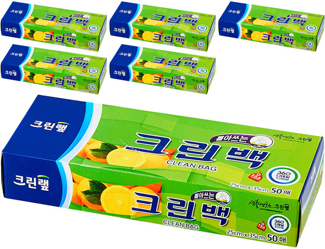크린랩 크린백 25cm x 35cm, 중(M), 50개입, 6개