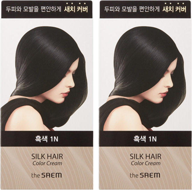 더샘 실크 헤어 컬러 크림 새치커버 염모제 1제 60g + 2제 60g + 트리트먼트 8ml 세트, 흑색 1N, 2개