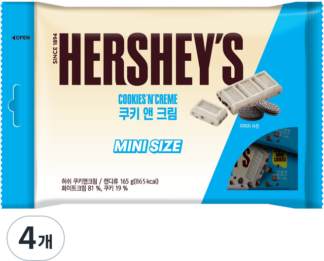 허쉬 쿠키 앤 크림 초콜릿, 165g, 4개