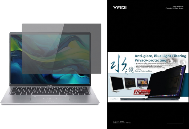 YADI 亞第 插卡隱貼 14吋 16 : 10 水之鏡防窺片 Acer Swift Go 14 SFG14-73T-50NA專用 301 x 188mm, 1個, 透黑色