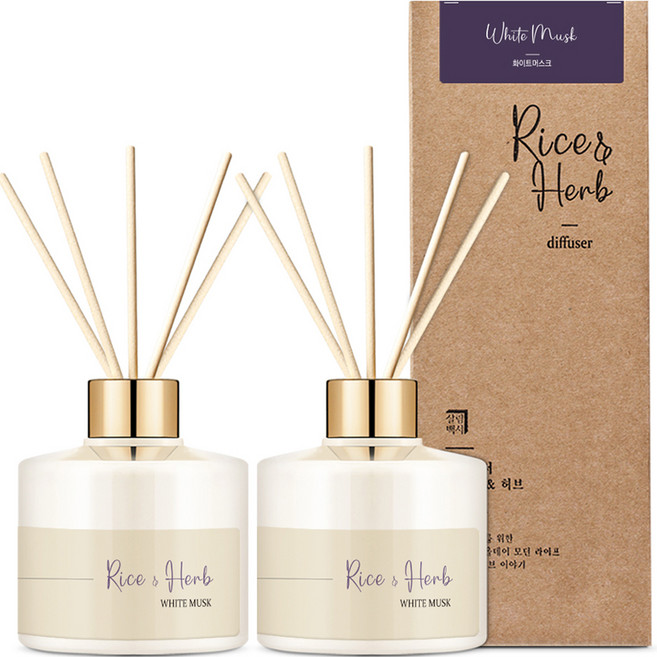 살림백서 라이스 앤 허브 디퓨저, 화이트머스크, 200ml, 2개