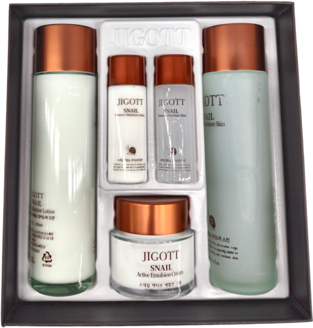 JIGOTT 蝸牛彈力禮盒五件組 化妝水 150ml + 30ml + 乳液 150ml + 30ml + 面霜50ml, 1組