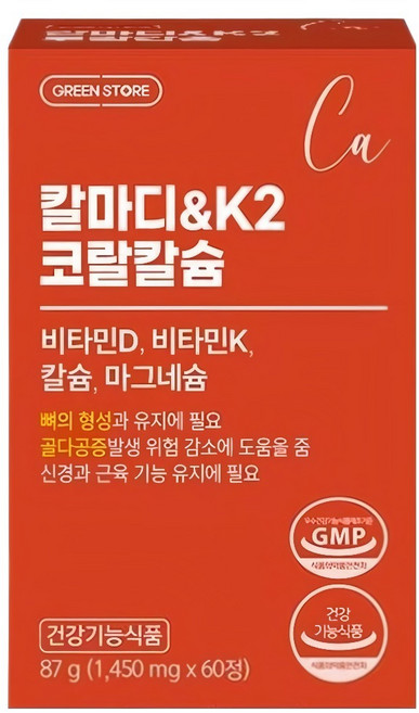 GREEN STORE 鈣鎂D與維生素K2珊瑚鈣, 1個, 60錠