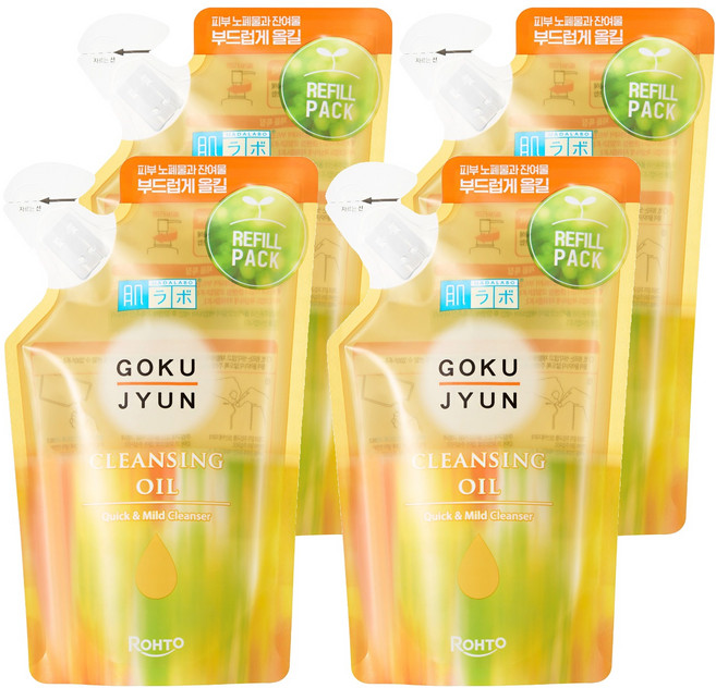 하다라보 고쿠쥰 클렌징 오일 리필팩, 180ml, 4개