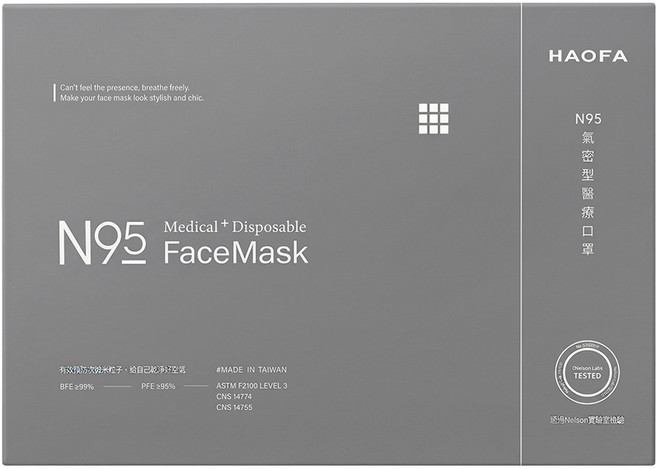 HAOFA N95立體醫療口罩 氣密型 S, 純白色, 30片, 1盒