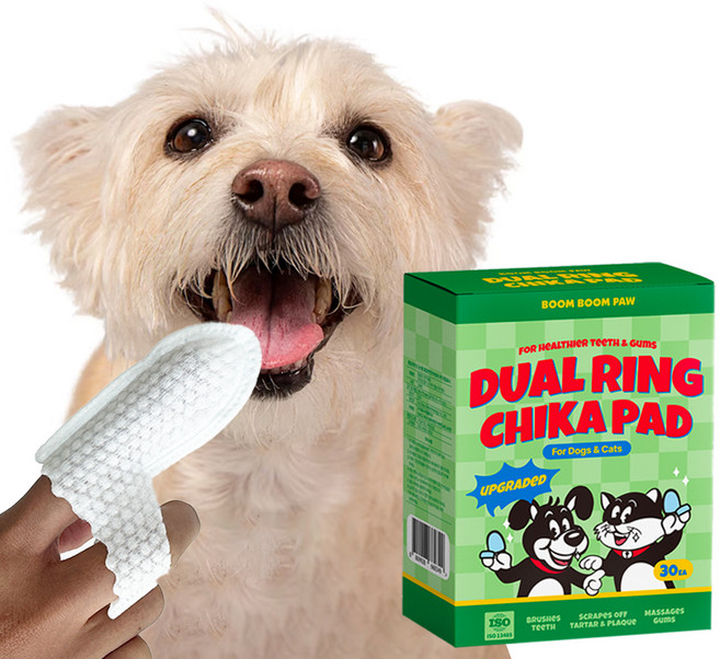 붐붐포 반려동물 듀얼 링 돌기 일회용 손가락 치카패드 30p, 화이트, 1개