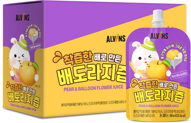 엘빈즈 착즙한 배로 만든 배도라지즙, 80ml, 40개, 혼합맛(배/도라지)