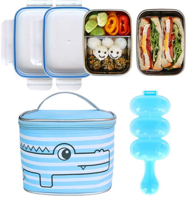 주먹밥틀 스텐 2단 도시락 깊은밥통 + 칸막이찬통 + 주먹밥틀, 블루, 1세트
