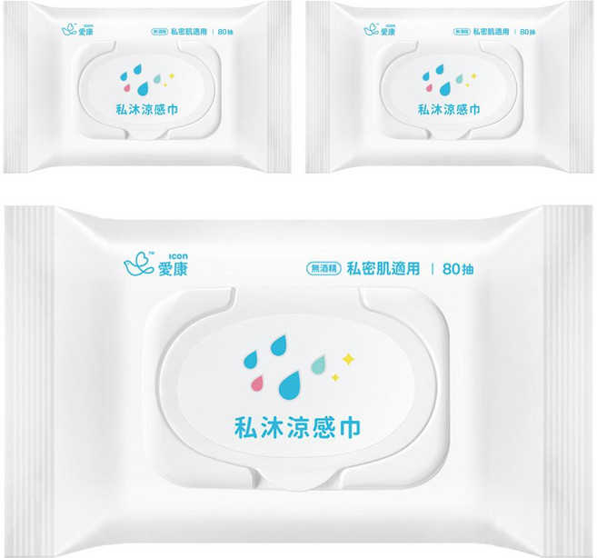 ICON 愛康 私沐涼感巾 無酒精 私密肌適用 80抽, 3包, 432g