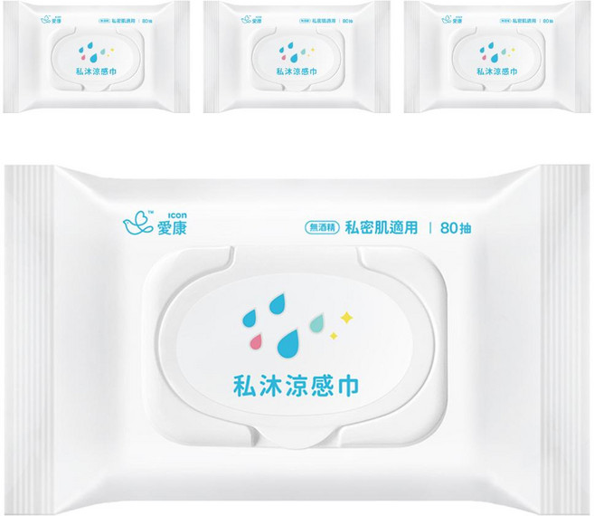 ICON 愛康 私沐涼感巾 無酒精 私密肌適用 80抽, 4包, 432g
