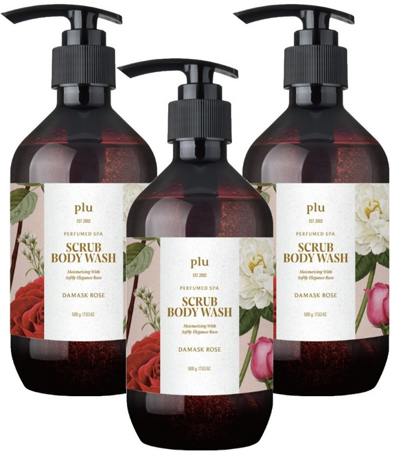 플루 퍼퓸드 스파 스크럽 바디워시 다마스크 로즈, 3개, 500g