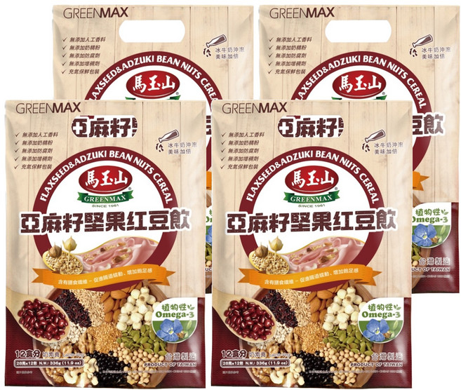 馬玉山 亞麻籽堅果紅豆飲, 336g, 4袋