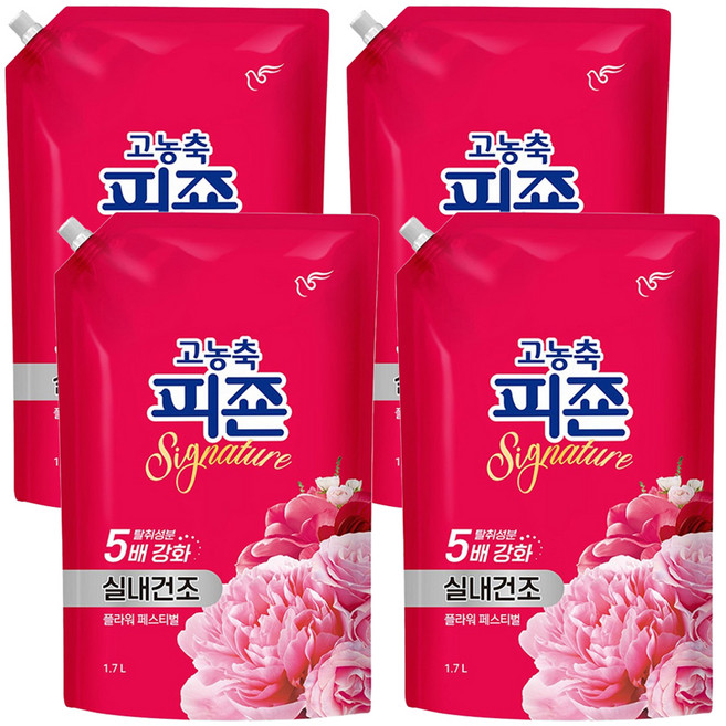 피죤 고농축 실내건조 시그니처 섬유유연제 플라워페스티벌 리필, 1.7L, 4개