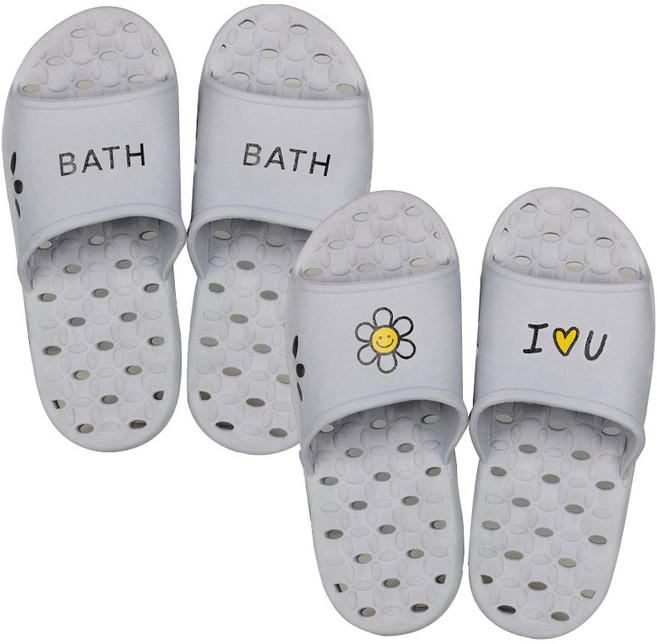 샤바스 스마일 앤 바스 미끄럼 방지 욕실화, 그레이, 2개