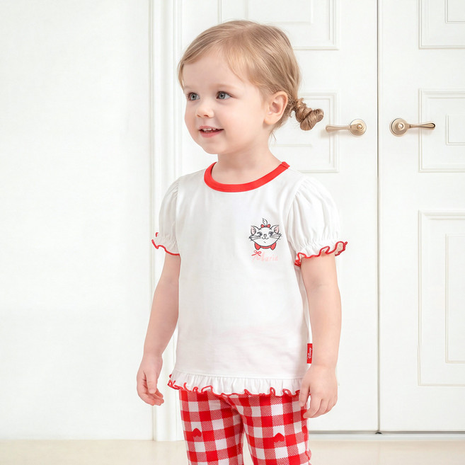 mollimelli 迪士尼瑪麗貓蝴蝶結泡泡袖T恤