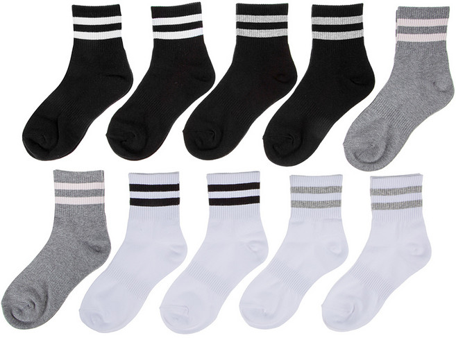 베이스알파에센셜 여성 스트라이프 중목 양말 10켤레