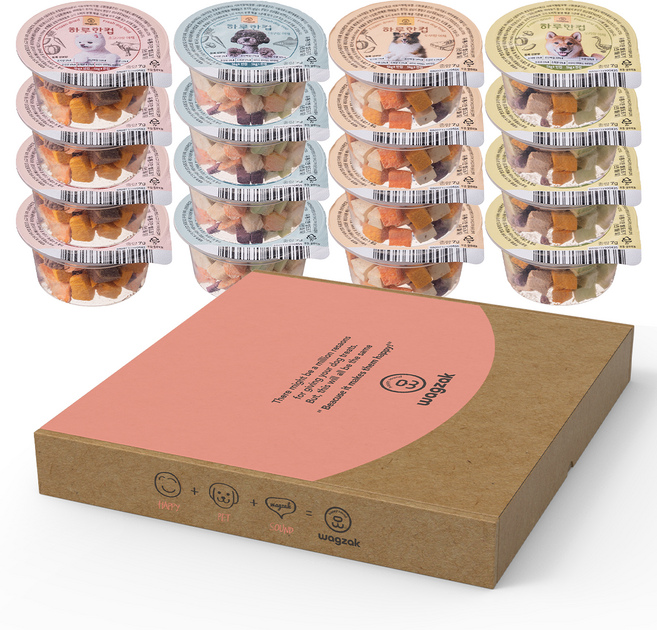 와그작 반려동물 하루한컵 선물세트 동결건조 간식 16개입, 혼합맛(대구랑 야채/오리랑 야채/두부랑 야채/소고기랑 야채), 7g, 1세트