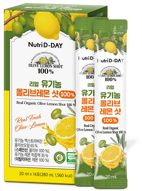 뉴트리디데이 리얼 유기농 올리브레몬 샷 100% 14p, 280ml, 1개