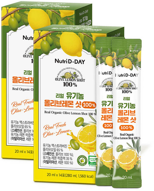 뉴트리디데이 리얼 유기농 올리브레몬 샷 100% 14p, 280ml, 2개
