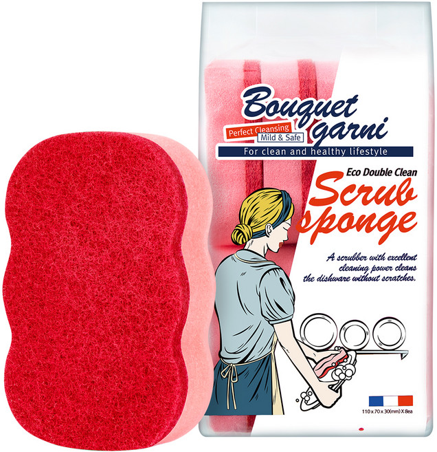 부케가르니 에코 더블 클린 수세미 핑크, 8개입, 1개