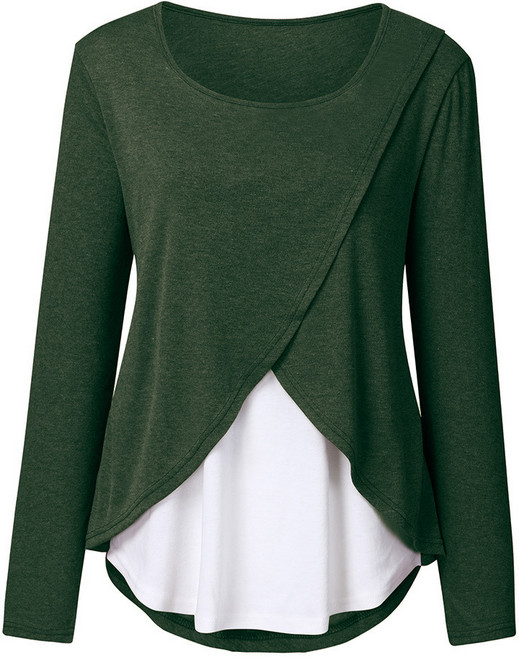 에이홉 투톤 크로스 라운드넥 수유 티셔츠