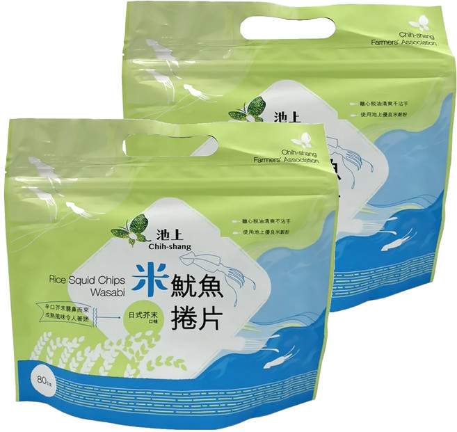 池上鄉農會 米魷魚捲片 日式芥末口味, 80g, 2包