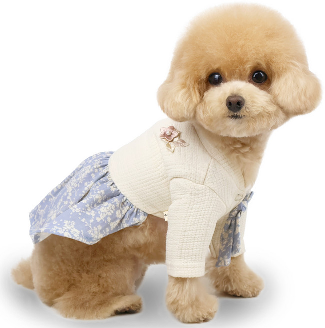 그루밍독 반려동물 순면 한복, 블루 치마, 1개