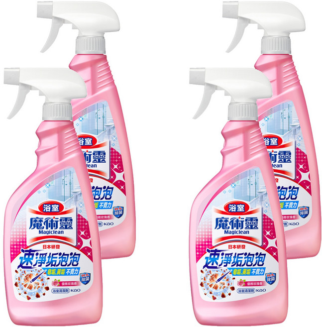 Kao 花王 Magiclean 魔術靈 台灣公司貨 浴室清潔劑 噴槍瓶 優雅玫瑰, 500ml, 4瓶