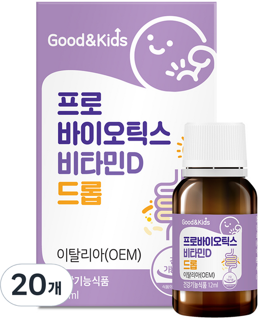 굿앤키즈 프로바이오틱스 비타민D 드롭, 12ml, 20개