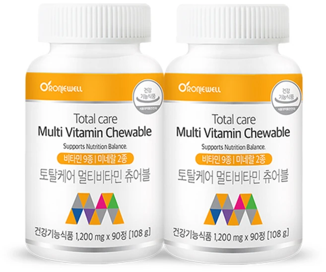 로니웰 토탈케어 멀티비타민 츄어블, 90정, 2개 - 쿠팡