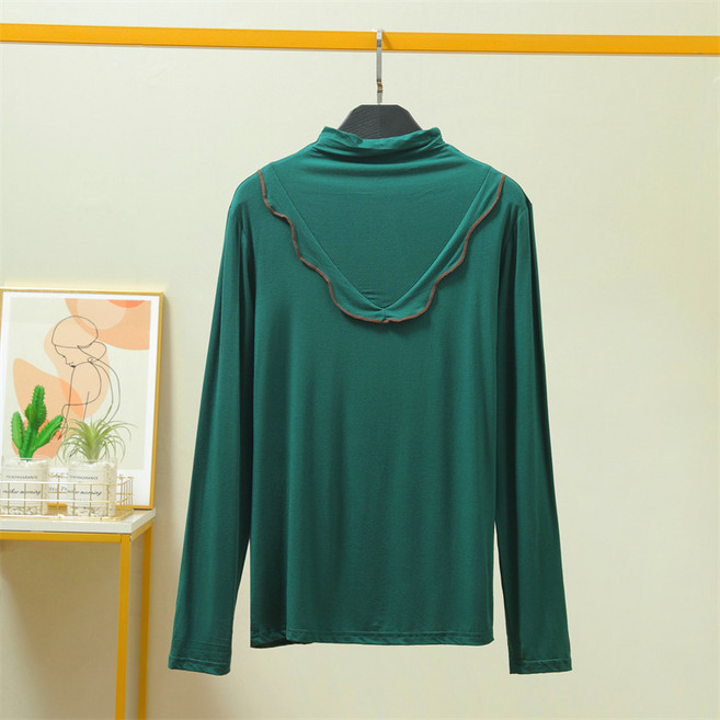 스타 테두리 레이스 하이넥 임부 긴팔 목티셔츠