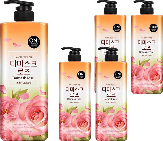 온더바디 플라워 약산성 퍼퓸 바디워시 다마스크 로즈향, 875ml, 5개